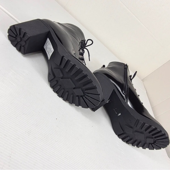 Simply Be Shiny Black Lace-Up Ankle Boots - Picture 5 of 7